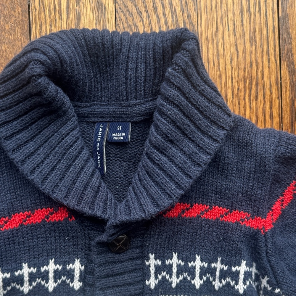 Janie and Jack Charcoal and Crimson Sailboat Cardigan - Picture 2 of 4